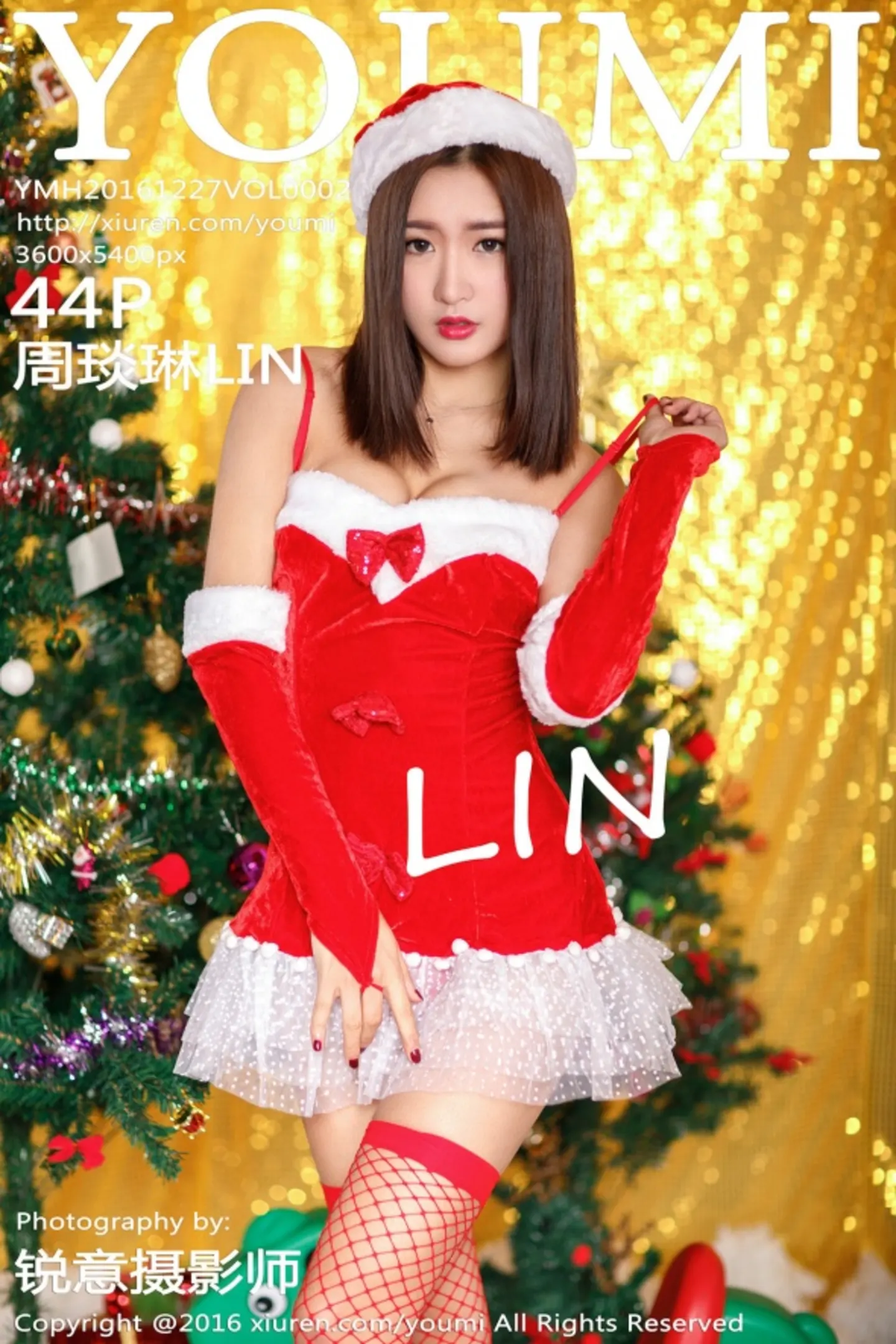 [YouMi尤蜜荟]Vol.002_嫩模周琰琳LIN艳红圣诞服饰红丝渔网配丁字裤诱惑写真44P-秀人网 - XiuRen.Pro